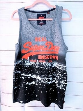 NWOT Superdry Tank Top with Orange Rubbery Logo Size Large